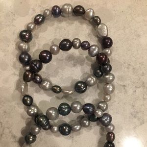 Metallic blue pearl bracelets- set of 3